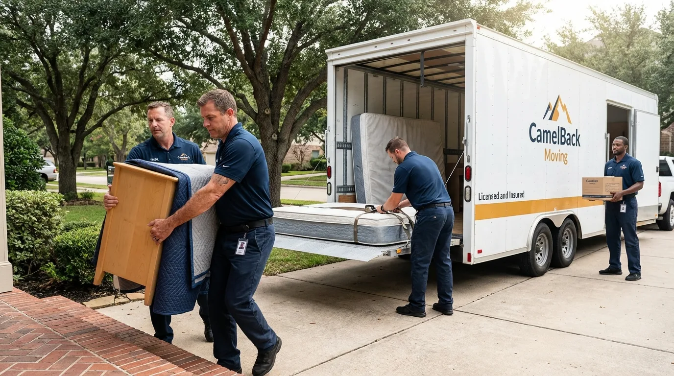 Crew loading residential truck for cross-state move from Gold Hill, OR